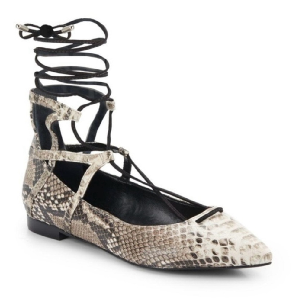 SHUTZ pointed toe Snakeskin Lace-Up Ballet Flats EU 38